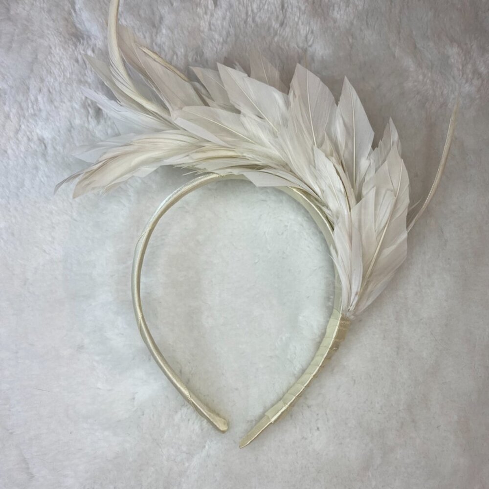 Ivory Feather Wedding Crown, White Headpiece, Bridal, Prom, Tiara, Bride Hair‌